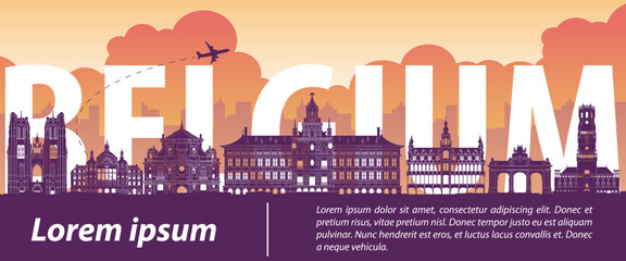 Belgium famous landmarks by silhouette style,vector illustration
