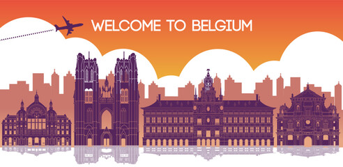 Belgium famous landmark silhouette style,vector illustration