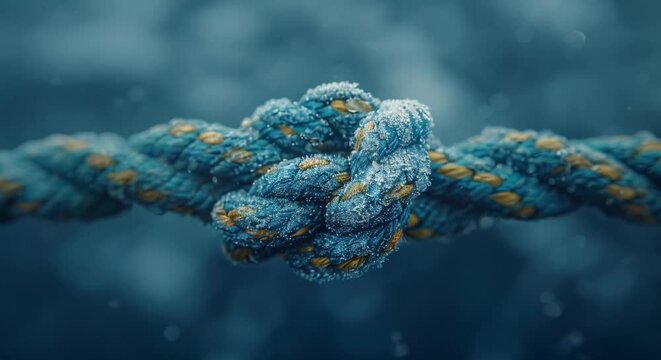 A close-up on a rope knot, teamwork and strength, team activity