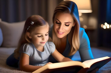 Obraz premium Mom reads a fairy tale to her daughter