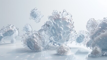 3D rendering of a group of cancer cells with a smooth, glass-like surface