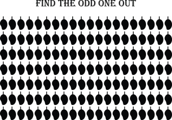 find the odd mango. Brain teaser activity game for kids. Vector illustration isolated on white background.