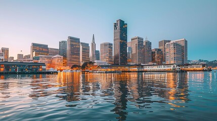 Fototapeta premium San Francisco Financial District And Waterfront at Dusk 