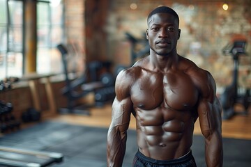 Fototapeta premium African American bodybuilder man, on gym background