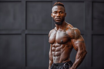 Fototapeta premium African American bodybuilder man, on black background