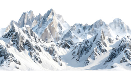 Snowy mountains with rocks and peaks, isolated on white background