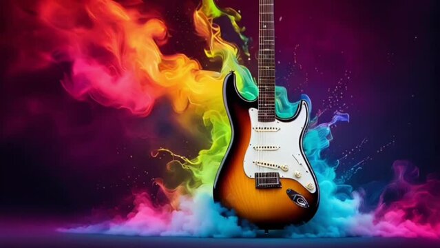 guitar with beautiful movements of colorful smoke