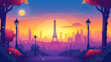 Paris scene in flat graphics - obrazy, fototapety, plakaty
