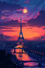Paris scene in flat graphics