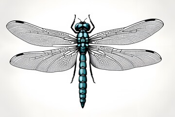 A black and white drawing of a dragonfly