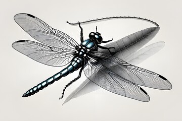 A black and white drawing of a dragonfly - obrazy, fototapety, plakaty