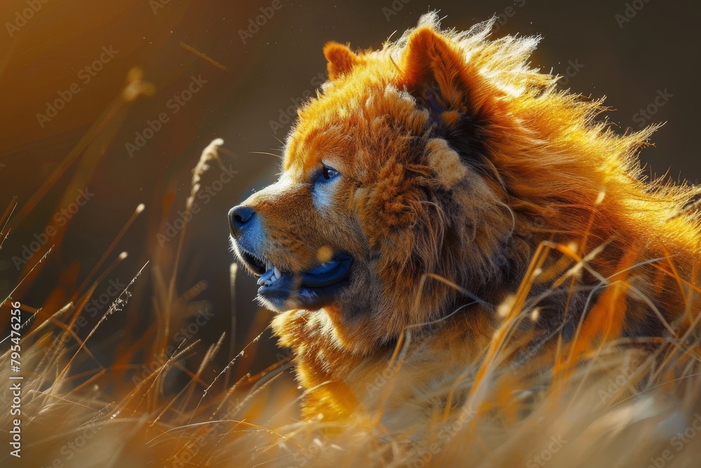 Poster sweet chow chow with fluffy mane and distinctive blue-black tongue, adding uniqueness to any composi