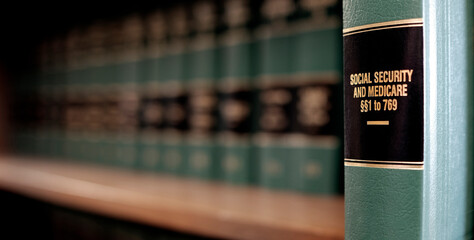 Lawbooks on Shelf for Study Legal Knowledge Social Security and Medicare - 795476433