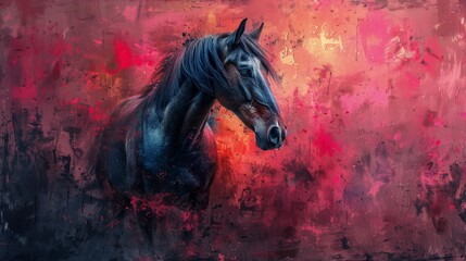 Obraz na płótnie Canvas vivid farm horse background with copy space