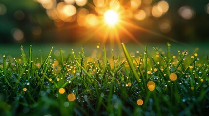 Sunrise Dew on Fresh Green Grass