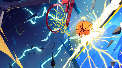 Promotional imagem for basketball game scene in flat graphics