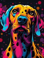 Vibrant, Colorful Pop Art Portrait of a Dalmatian Dog Against a Dark Background. - 795479229