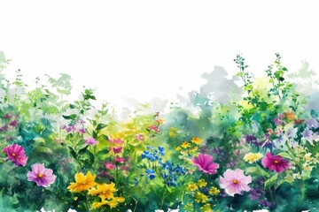 Summer garden border painting nature outdoors. - obrazy, fototapety, plakaty