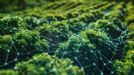 Digital agriculture concept, new and modern technology helps industry and agriculture grow, reduce costs and increase productivity, data grid line connecting
