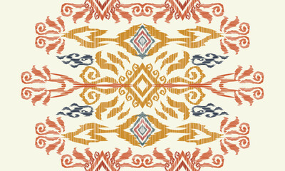 Hand draw Ikat floral paisley embroidery.Ikat ethnic oriental pattern traditional.Aztec style abstract vector illustration.great for textiles, banners, wallpapers, wrapping vector design.