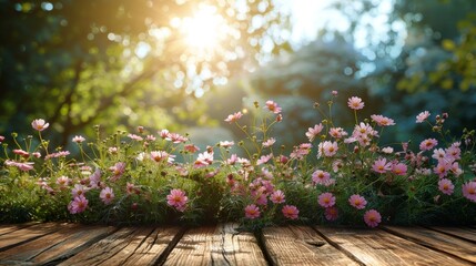 Wooden Table With Pink Flowers