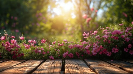Wooden Table Topped With Pink Flowers