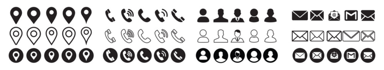 Business card contact detail icons with on white background.