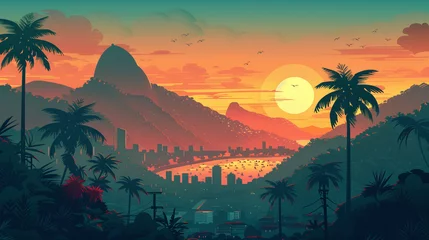 Fotobehang Rio de Janeiro scene in flat graphics © Ricardo Costa
