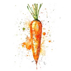 A vibrant carrot in watercolor with dynamic splashes