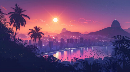 Rio de Janeiro scene in flat graphics - obrazy, fototapety, plakaty