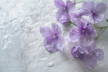 Vibrant violet blossoms with delicate textures on a transparent white surface, symbolizing modesty and humility