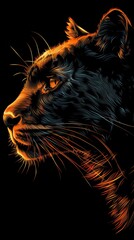 A close up of a tiger's face on a black background. A magical creature made of fire. - 795483437