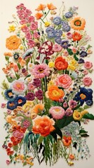 Spring flowers embroidery painting pattern.