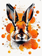 Vibrant, Colorful Bunny Illustration with Funky Orange Sunglasses.