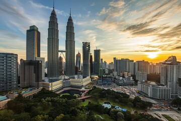 Fototapeta na wymiar Kuala Lumpur's skyline highlighting the Petronas beautiful Towers, Ai generated
