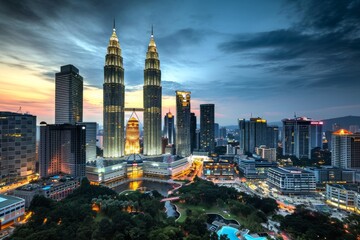 Kuala Lumpur's skyline highlighting the Petronas beautiful  Towers, Ai generated