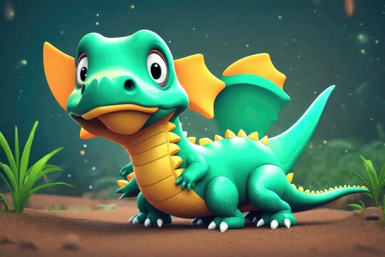 Adorable 3d rendered cute happy smiling and joyful baby Aligator cartoon character on white backdrop
