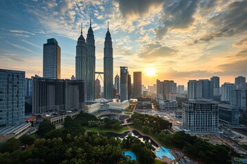 Naklejka premium Kuala Lumpur's skyline highlighting the Petronas beautiful Towers, Ai generated