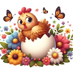Fototapeta premium easter card with chicken and eggs