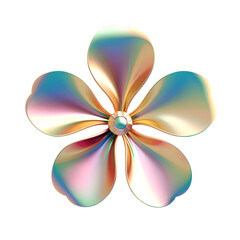 3d chrome Y2K metal in the form of a flower, chrome Y2K holographic flower. The holographic liquid metal is in the form of a flower isolated on a transparent background.