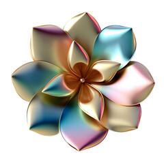 3d chrome Y2K metal in the form of a flower, chrome Y2K holographic flower. The holographic liquid metal is in the form of a flower isolated on a transparent background.