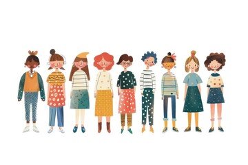 Obraz premium Aesthetic boho community people kid art illustrated.