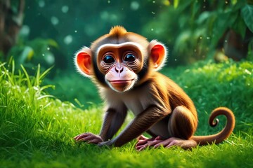a cute adorable baby Monkey in the style of children-friendly cartoon animation fantasy style