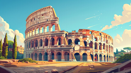 The Colosseum scene in flat graphics
