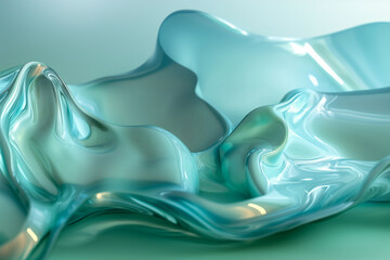Obraz premium abstract translucent amorphous glass flowing fluid waves green turquoise tones on white background in style clean, minimal, modern.