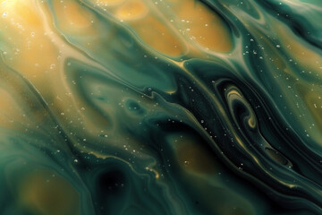 abstract translucent flowing fluid waves green and yellow tones for background in style clean, minimal, modern.