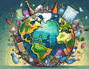 Naklejka premium problem of pollution of the Earth's environment with garbage, plastic waste recycling