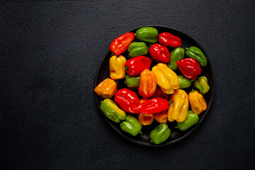 habanero pepper, color mix, raw, vegetable, top view, no people,