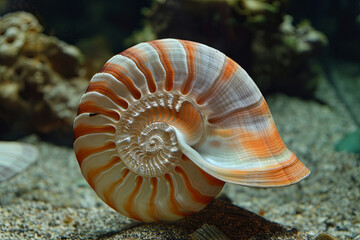 Split nautilus seashell showing inner float chambers
