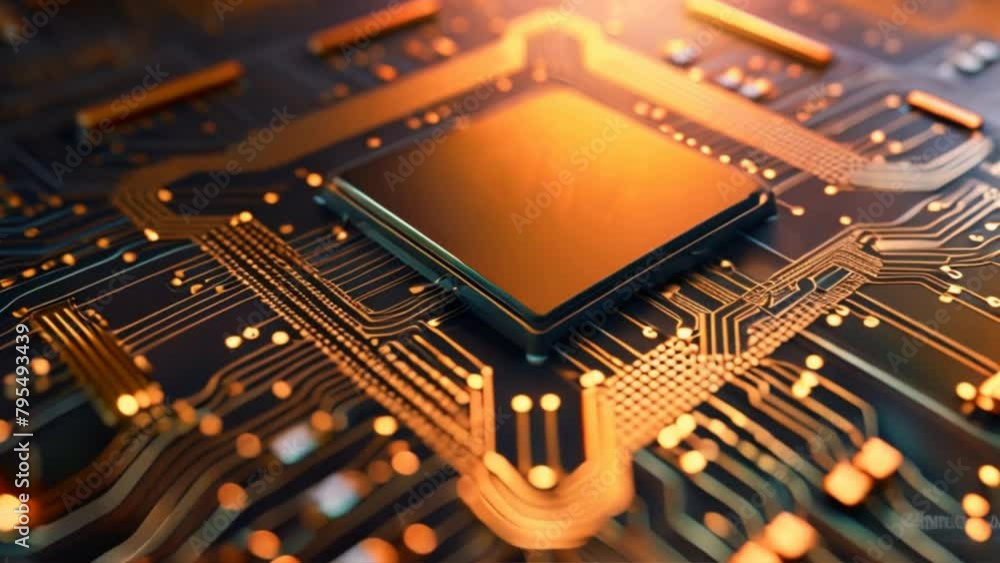 Poster close-up of a microprocessor, highlighting the intricate details